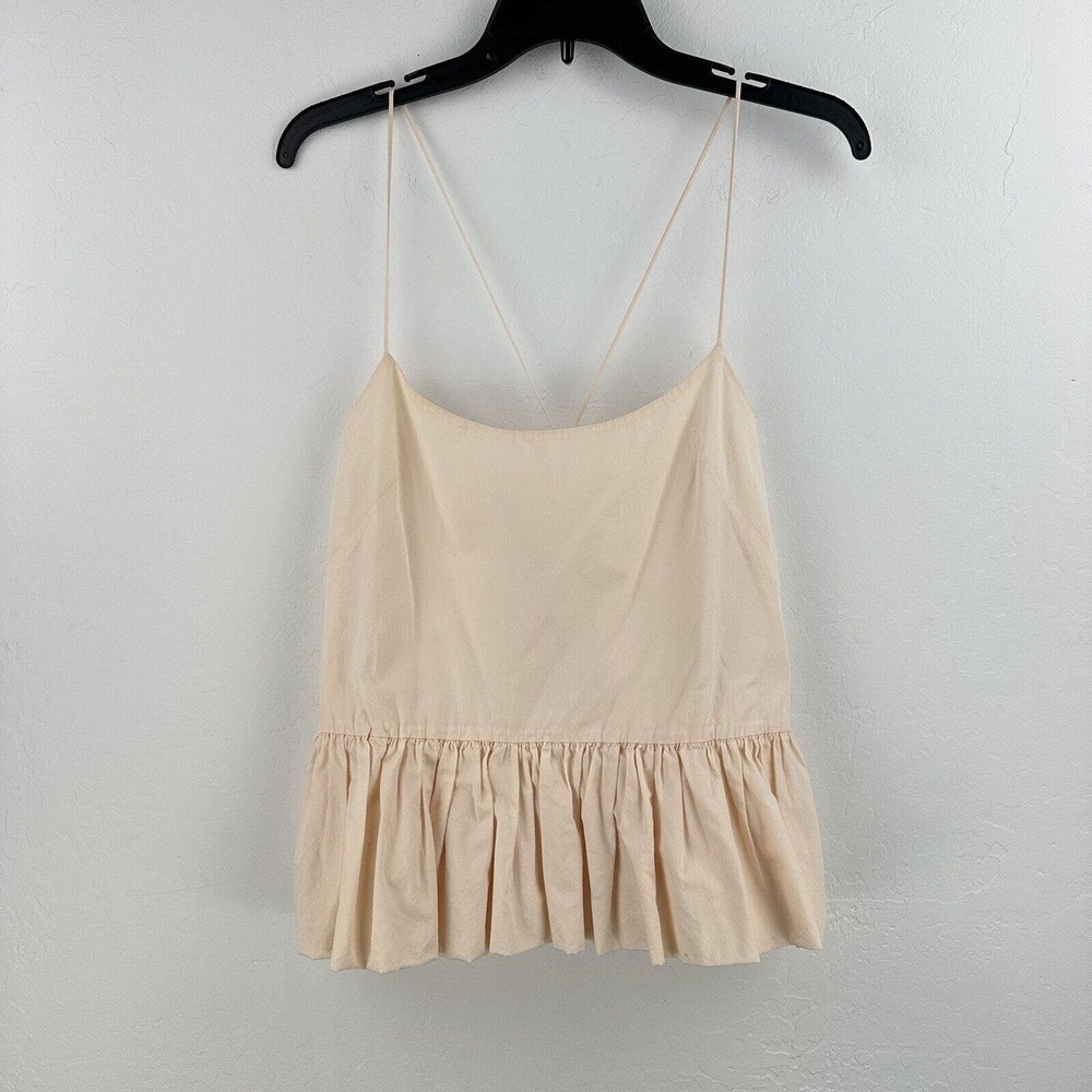 Fade to Blue Spaghetti Strap Top Cotton Peplum Bubble Hem Tank Blush Pink M